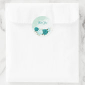 turquoise bloemen groene bladeren bruiloft ronde sticker (Tas)