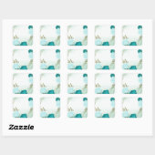 turquoise bloemen groene bladeren bruiloft vierkante sticker (Vel)