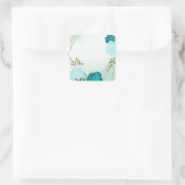 turquoise bloemen groene bladeren bruiloft vierkante sticker (Tas)