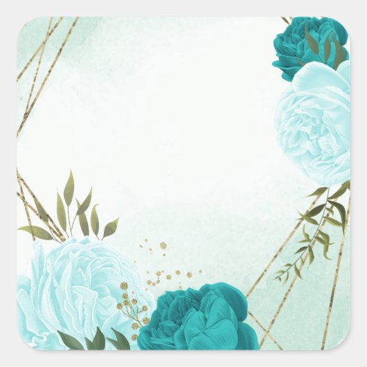 turquoise bloemen groene bladeren bruiloft vierkante sticker (Voorkant)