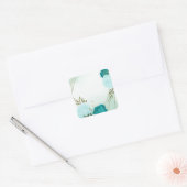 turquoise bloemen groene bladeren bruiloft vierkante sticker (Envelop)
