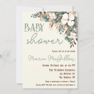Turquoise Bloemen, Katoen, Pampas Grass Baby showe Kaart
