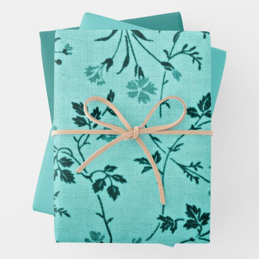 Turquoise bloemen, medium, helder inpakpapier vel (In situ)