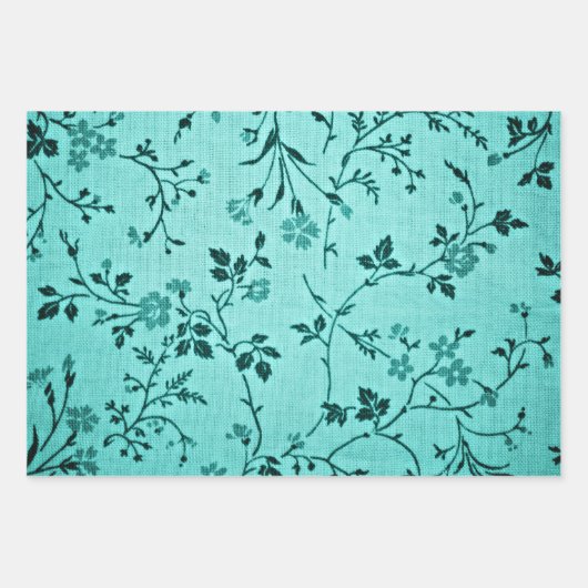 Turquoise bloemen, medium, helder inpakpapier vel (Voorkant)