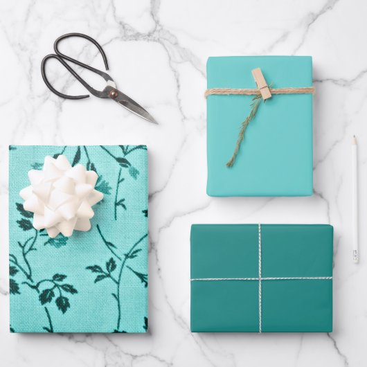 Turquoise bloemen, medium, helder inpakpapier vel (Voorkant)