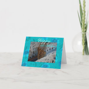 Turquoise Bloemen Met Bruine Mond Gelukkige Verjaa Kaart