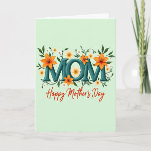 Turquoise Bloemen Moeder Moederdagkaart Kaart