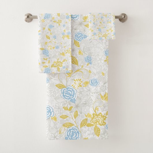 Turquoise Bloemen Naadloos Patroon Bad Handdoek (Insitu)