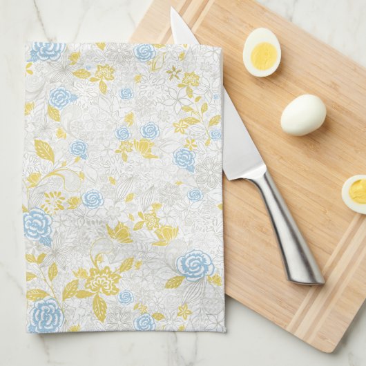 Turquoise Bloemen Naadloos Patroon Theedoek (Quarter Fold)