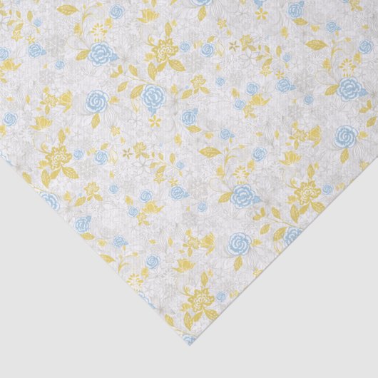 Turquoise Bloemen Naadloos Patroon Tissuepapier (Detail)