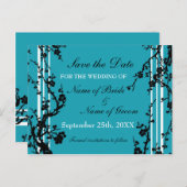 Turquoise Bloemen Opslaan van de datum bruiloft Br Aankondigingskaart (Voorkant / Achterkant)