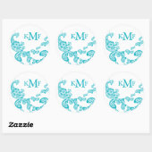 Turquoise Bloemen Paisley Peacock bruiloft gunst Ronde Sticker (Vel)