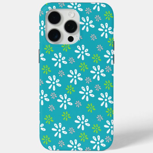 Turquoise Bloemen Patroon iPhone 15 Pro Max Hoesje (Achterkant)