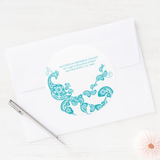 Turquoise Bloemen Peacock Adreslabel Sticker (Envelop)