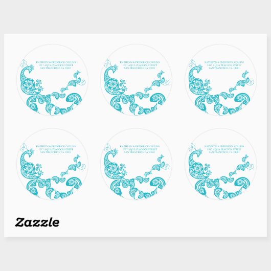 Turquoise Bloemen Peacock Adreslabel Sticker (Vel)