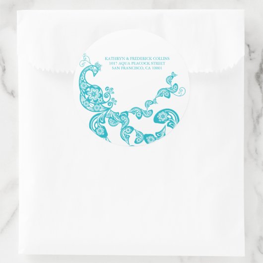 Turquoise Bloemen Peacock Adreslabel Sticker (Tas)