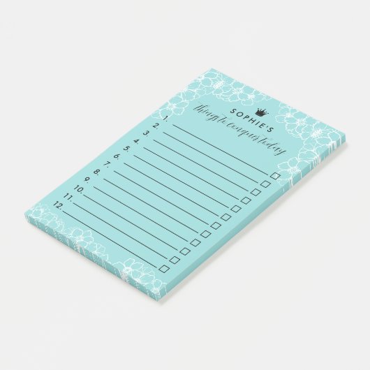 Turquoise Bloemen Prinses Kroon Dingen te Verovere Post-it® Notes (Schuin)