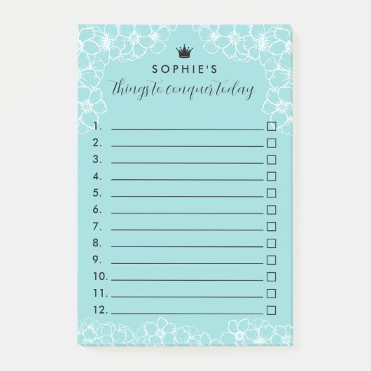 Turquoise Bloemen Prinses Kroon Dingen te Verovere Post-it® Notes (Voorkant)