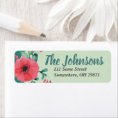 Turquoise bloemen retouradreslabel etiket (Insitu)