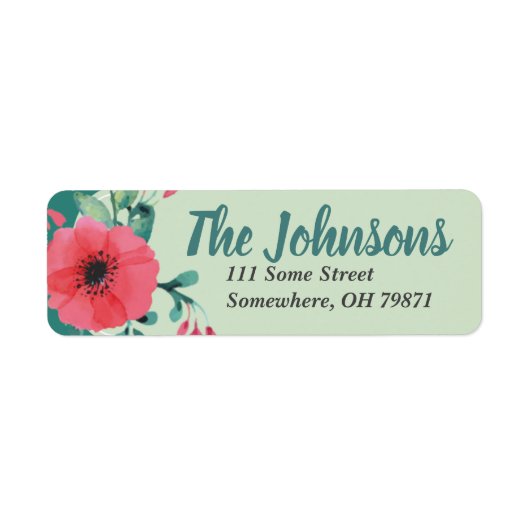 Turquoise bloemen retouradreslabel etiket (Voorkant)
