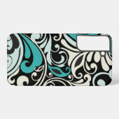 Turquoise Bloemen Swirls Samsung S22 Hoesje Samsung Galaxy Hoesje (Achterkant horizontaal)
