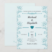 Turquoise Bloemen Uitnodiging bruiloft Kaart ontwe (Voorkant / Achterkant)