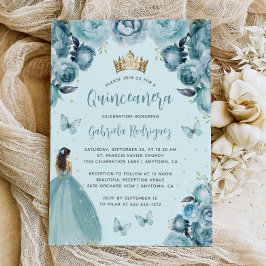 Turquoise Bloemen Waterverf Princess Quinceañera Kaart