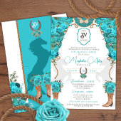 Turquoise Bloemen Western Charro Ranch Quinceañera Kaart