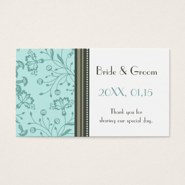 Turquoise bloemenbruiloft gunst Labels Visitekaartjes (Voorkant)