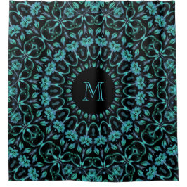 Turquoise Bloemendecor Monogram Douchegordijn