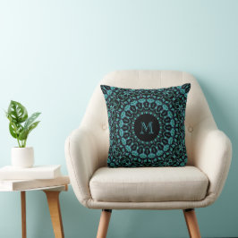 Turquoise Bloemendecor Monogram Kussen