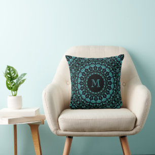 Turquoise Bloemendecor Monogram Kussen
