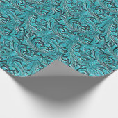 Turquoise bloemengereedschap reliëfleder western cadeaupapier (Hoek)