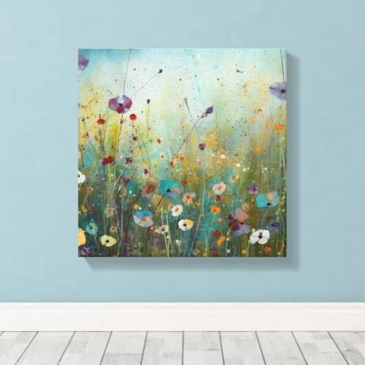 Turquoise Bloemenkunst Landschapsontwerp Canvas Afdruk (Insitu (Houten vloer))