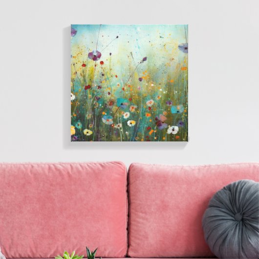 Turquoise Bloemenkunst Landschapsontwerp Canvas Afdruk (Insitu (Woonkamer))