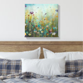 Turquoise Bloemenkunst Landschapsontwerp Canvas Afdruk (Insitu (Slaapkamer))