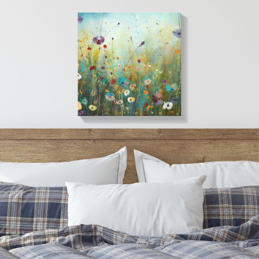 Turquoise Bloemenkunst Landschapsontwerp Canvas Afdruk (Insitu (Slaapkamer))