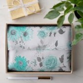 Turquoise Bloemenserie Design 9 Tissuepapier (Geschenk)