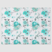 Turquoise Bloemenserie Design 9 Tissuepapier