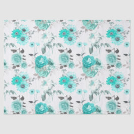 Turquoise Bloemenserie Design 9 Tissuepapier