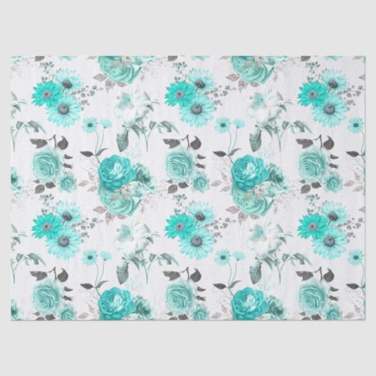 Turquoise Bloemenserie Design 9 Tissuepapier (Voorkant)