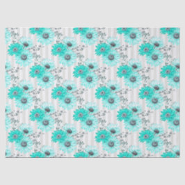 Turquoise Bloemenserie Ontwerp 4 Tissuepapier