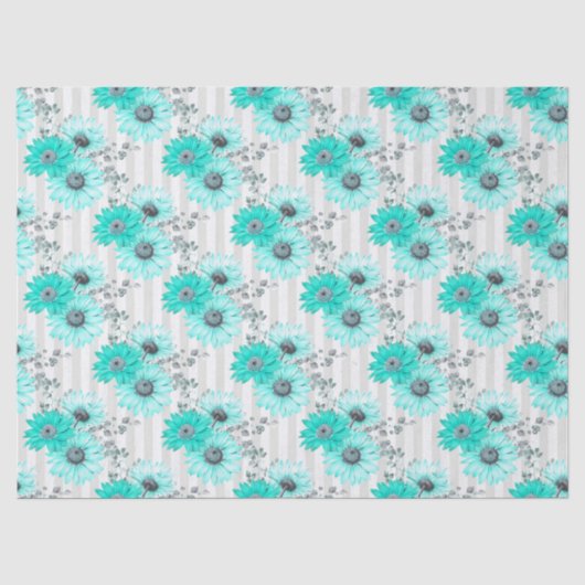 Turquoise Bloemenserie Ontwerp 4 Tissuepapier (Voorkant)