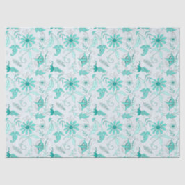 Turquoise Bloemenserie Ontwerp 5 Tissuepapier