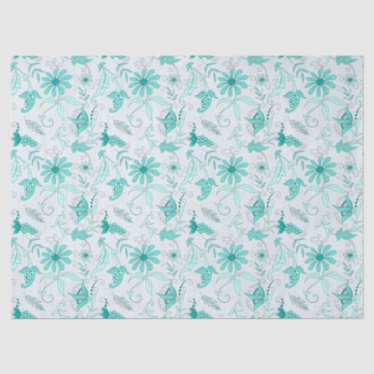 Turquoise Bloemenserie Ontwerp 5 Tissuepapier (Voorkant)