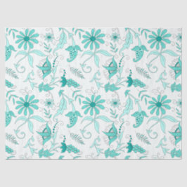 Turquoise Bloemenserie Ontwerp 7 Tissuepapier