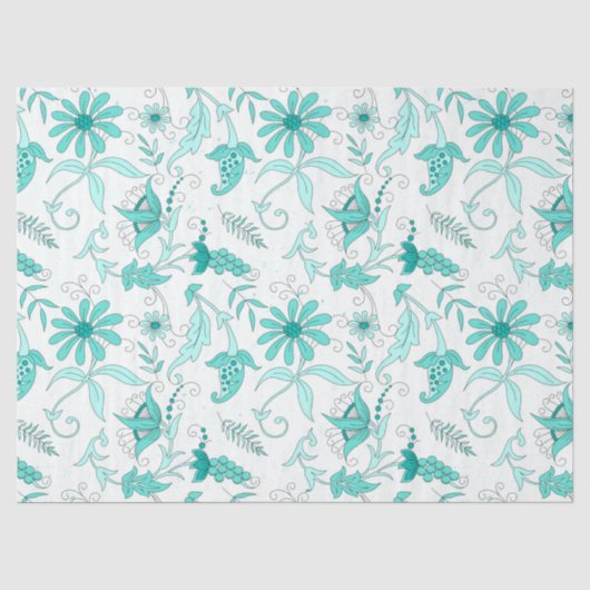 Turquoise Bloemenserie Ontwerp 7 Tissuepapier (Voorkant)