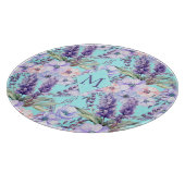 Turquoise bloemenveerpatroon monogram snijplank (Hoek)