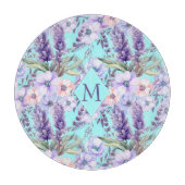 Turquoise bloemenveerpatroon monogram snijplank (Voorkant)