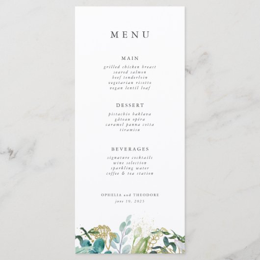 Turquoise Bloemenweelde Moderne Elegante Bruiloft Menu (Voorkant)